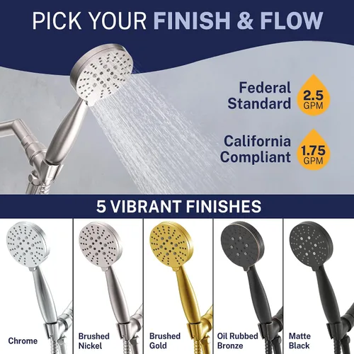 Miniatura 8 de HammerHead Showers Solid Metal 3-Spray Handheld Shower Head with Long Hose and Holder, High Pressure, Wide/Massage/Mist Sprays, Brushed Nickel, 1.75