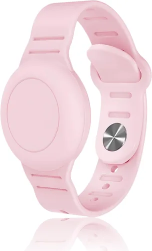 Pulsera Airtag impermeable para niños compatible con Apple AirTag, funda protectora de silicona oculta para soporte de rastreador GPS Air Tag, Rosa