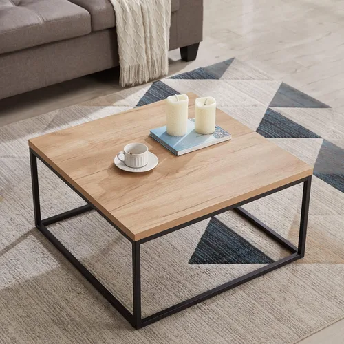 CENSI - Mesa de centro cuadrada de roble natural de 30 pulgadas | Extra Thick 1.2" Honey-comb Wood Top, Minimalist Modern Industrial, Cocktail