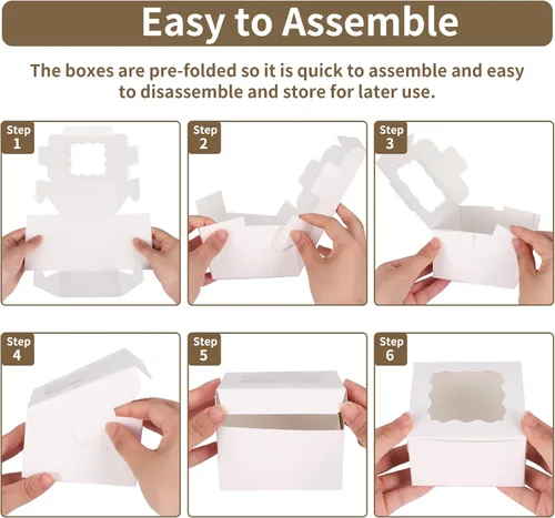 Miniatura 4 de Moretoes 120 cajas blancas para panadería, cajas de galletas de 4 x 4 x 2.5 pulgadas con ventana para pasteles pequeños, golosinas, donas, dulces
