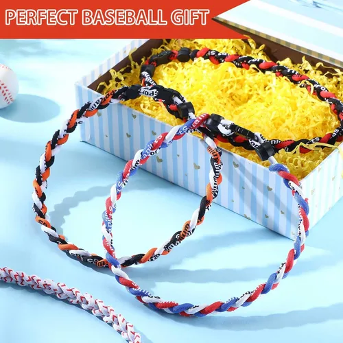 Miniatura 5 de Jexine Collares de béisbol de sóftbol para niños, collar de cuerda de béisbol de 3 cuerdas trenzadas Tornado Titanio, collar deportivo de sóftbol