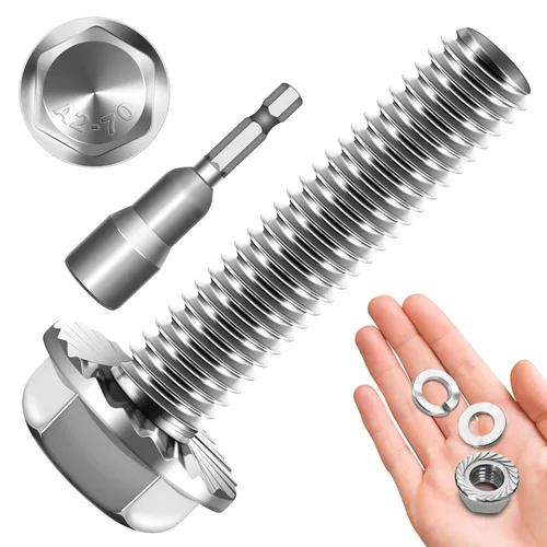 Miniatura 11 de Perno M6x1.0 (10 juegos) M6 x 0.787 in Brida Hex Head Tuercas y Pernos, Tornillos hexagonales de brida de perno M6 con tuercas y arandelas, Surtido
