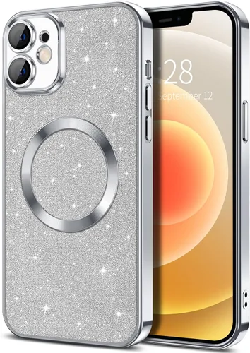 Miniatura 43 de Hython Funda para iPhone 13 Pro Max con purpurina, fundas magnéticas transparentes para teléfono con protector de lente de cámara