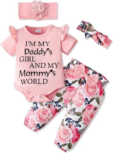 Miniatura 15 de SUNNY PIGGY Ropa para bebé recién nacida, con volantes, mameluco de algodón floral, conjunto de pantalones de algodón para niñas