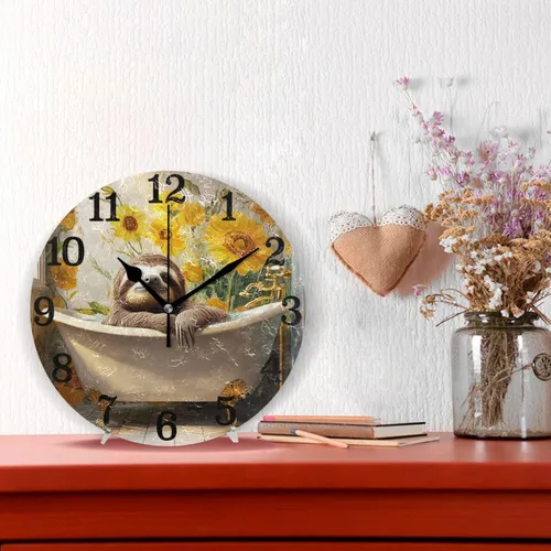 Miniatura 2 de Reloj de pared redondo de 10 pulgadas atómico sin tictac dulce perezoso retro bañera creativo para oficina hotel oficina reloj para cocina de pared