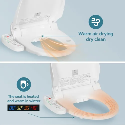 Miniatura 2 de YOURLITE Asiento de inodoro de bidé eléctrico con agua caliente, bidé con secado de aire caliente, asiento con calefacción con boquilla