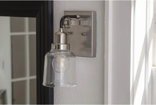 Miniatura 6 de Progress Lighting Rushton Collection - Lámpara de tocador de baño de cristal transparente (1 lámpara), níquel cepillado