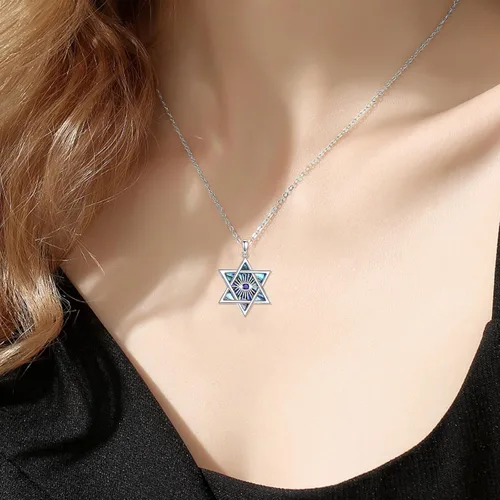 Miniatura 21 de YFN Collar de estrella de David de plata de ley, concha de abulón, árbol de la vida, joyería judía, regalos para mujeres y hombres