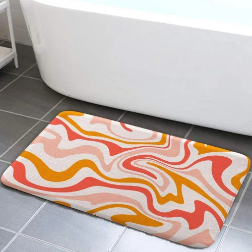 Miniatura 11 de Alfombras de baño estéticas abstractas de los años 70 con diseño de remolino ondulado, bonito tapete de baño rosa y beige, estético, retro