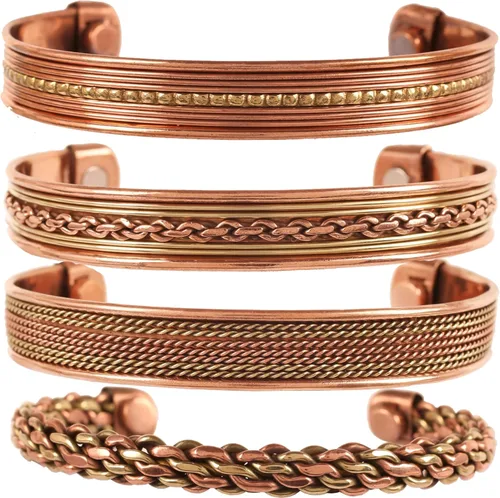 Pulseras de cobre Touchstone | regalo para hombres y mujeres | joyería magnética 100% pura y sólida ajustable | juego de pulseras hechas a mano |
