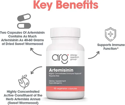 Miniatura 4 de Allergy Research Group Suplemento de artemisinina – Apoyo del tracto gastrointestinal, Qinghaosu puro de Artemisia annua, sin tujona