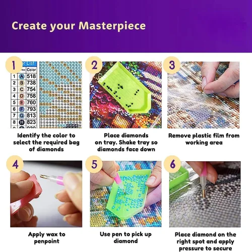 Miniatura 4 de DOTZSO Paquete de 6 Pintura de Diamantes para Adultos, Kit de Pintura de Diamante 5D para Bricolaje, Kit Completo de Arte de Diamantes con Pintura