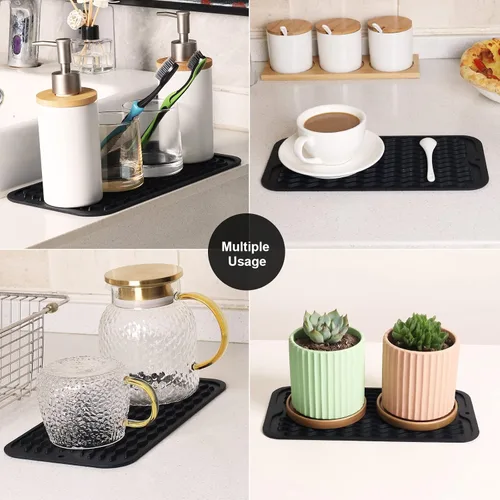 Miniatura 7 de ZLR 2 bandejas de silicona para fregadero (6 x 12 pulgadas/6.024 x 12.008 in) - Soporte estrecho para esponja para encimera de cocina - Tapete Negro