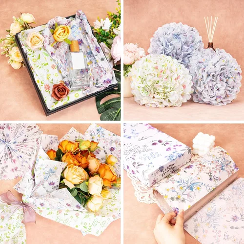 Miniatura 5 de Larcenciel 60 hojas de papel de seda floral vintage, papel de seda de arte de flores silvestres para bolsas de regalo y embalaje, suministros