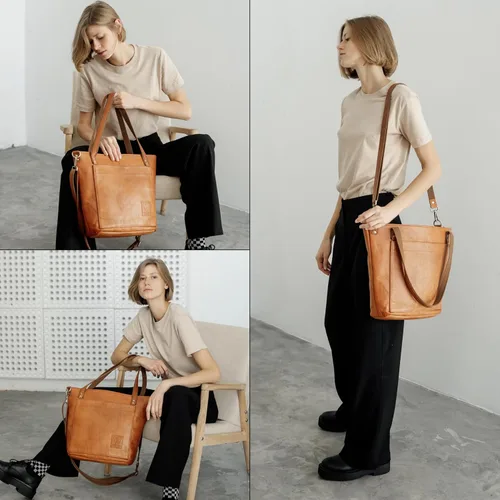 Miniatura 7 de BERLINER BAGS Bolso tote vintage de cuero genuino Verona, bolso de mano, comprador grande, bolsa de trabajo para mujer