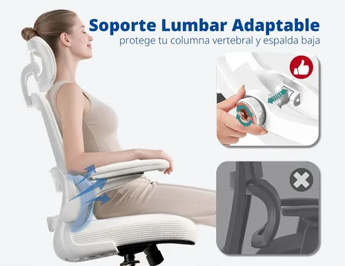 Miniatura 3 de TRALT Silla ergonómica de oficina, silla de escritorio con reposacabezas ajustable, silla de computadora de soporte lumbar, silla cómoda de malla