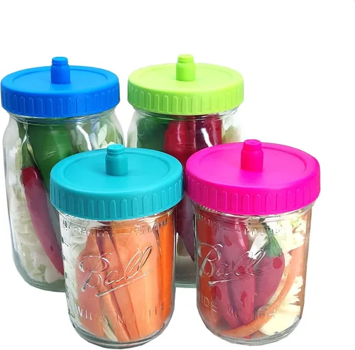 Miniatura 7 de Kit completo de fermentación de tarros Mason con libra, 4 pesos de vidrio y 4 tapas de fermentador, herramienta de fermentación de alimentos