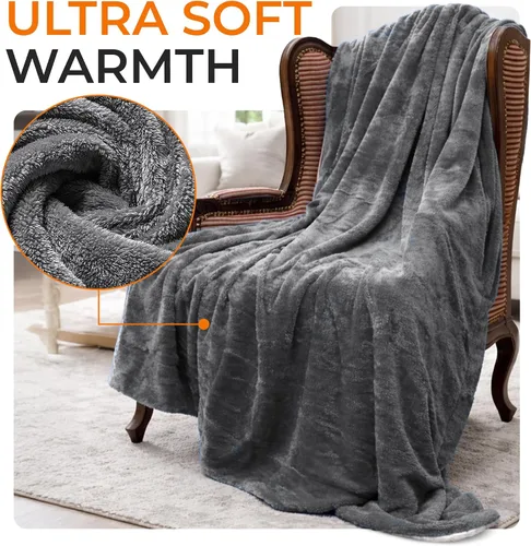 Miniatura 2 de Cheer Collection Manta para sofá – Manta de lujo – Manta suave de microsherpa para sofá, cama y viajes – Elegante manta decorativa – 50 x 60 Gris