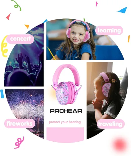 Miniatura 8 de PROHEAR 032 - Protectores de oídos para niños, auriculares con cancelación de ruido para autismo, niños pequeños, niños - Rosa