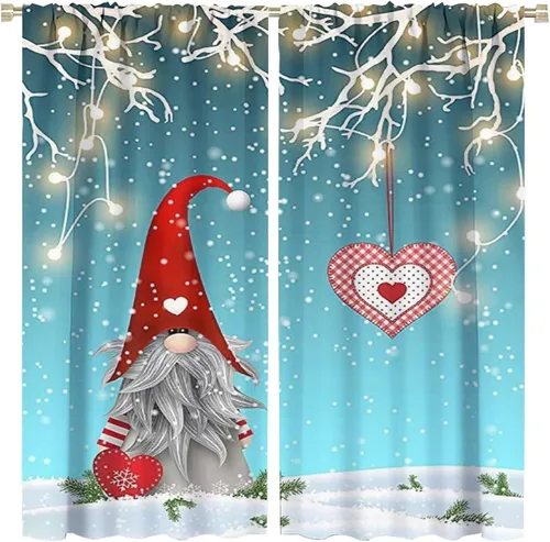 Miniatura 20 de Cortinas de Navidad de gnomo, bolas de árbol de Navidad, luces, regalos, decoración de tablones para sala de estar, dormitorio, bolsillo para barra