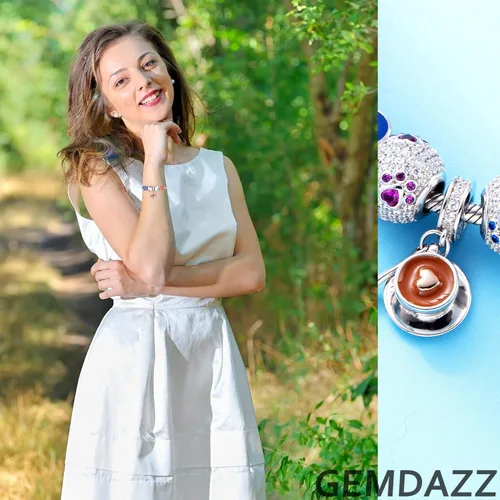 Miniatura 6 de GEMDAZZ Abalorio con temática de Take a Break taza de café de plata de ley 925 maíz dulce vaso de cóctel tropical y cuentas de bebida de limón