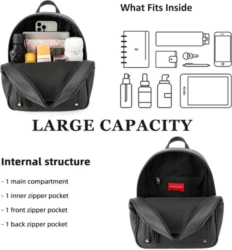 Miniatura 3 de Mini mochila antirrobo para mujer, bonita mochila escolar para adolescentes y niñas con cremallera segura y borla, Negro, Mochilas de viaje