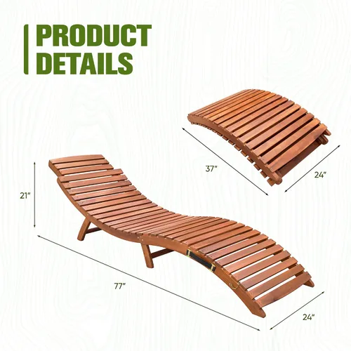 Miniatura 2 de Devoko Tumbona para patio, piscina, para exteriores, plegable, de madera, para exteriores, impermeable, 1 pieza