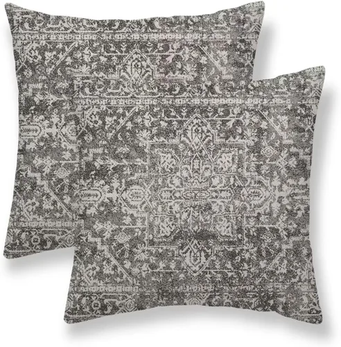 Miniatura 44 de Juego de 2 fundas de almohada bohemias de 16 x 16 pulgadas, color negro y marrón, fundas de almohada con patrón de alfombra étnica rústica, fundas