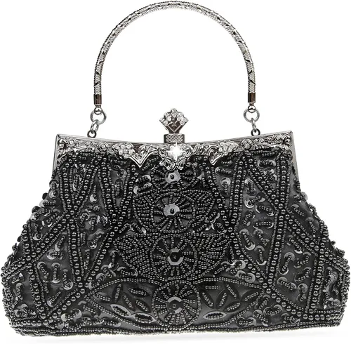 DA BODAN Bolso de noche para mujer, estilo vintage, con cuentas y lentejuelas y perlas, bolso de hombro para boda, novia, fiesta de graduación