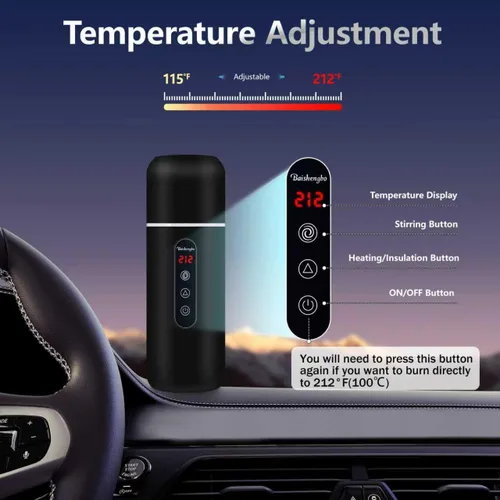 Miniatura 3 de Tetera de Coche, Hervidor Eléctrico Portátil de Viaje, Calentador de Café para Coche de 12V/24V, Hervidor de Agua Caliente de 420ML, Pequeño