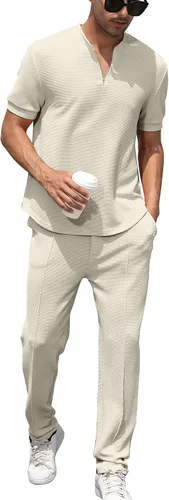 Miniatura 25 de FZNHQL Conjunto deportivo de moda para hombre, 2 piezas, casual, atlético, para correr, manga corta/larga, conjunto para hombre
