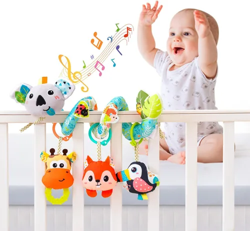 Miniatura 7 de Juguetes Jollybaby para cuna, carriola, asiento de coche para bebé de 0-3-6-9-12 meses, juguetes sensoriales colgantes para tiempo boca abajo