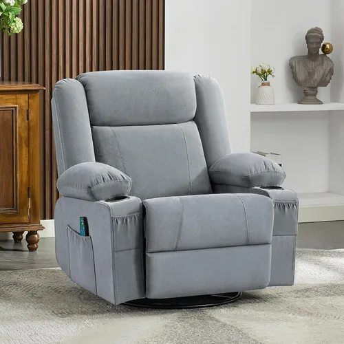 Miniatura 9 de Silla reclinable giratoria para adultos, reclinable mecedora con masaje por vibración y calor lumbar, mecedora ergonómica con bolsillo lateral, 2