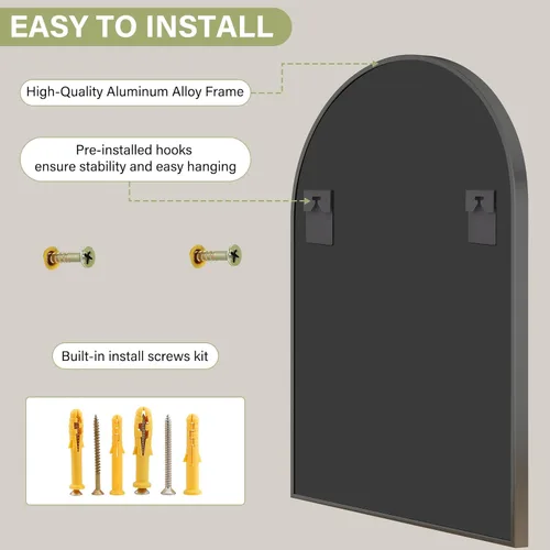 Miniatura 3 de XRAMFY Espejo arqueado de baño negro de 20"x30" - Espejo de pared para baño, espejo de tocador con marco de metal, espejo para cómoda, espejos