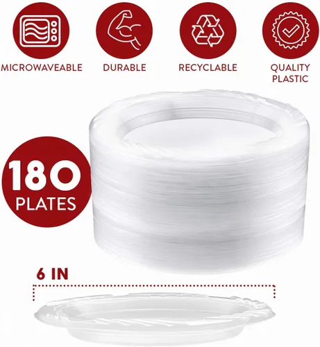 Miniatura 2 de Framo Platos desechables de plástico transparente a granel para fiestas y cenas, y para cualquier ocasión, microondas, barbacoa, viajes y eventos