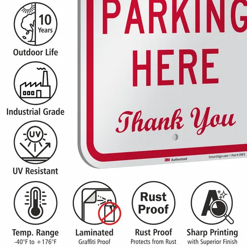 Miniatura 7 de SmartSign Letrero de metal con texto en inglés "Please No Parking Here - Thank You" de 18 x 12 pulgadas, aluminio de 63 mil, material reflectante