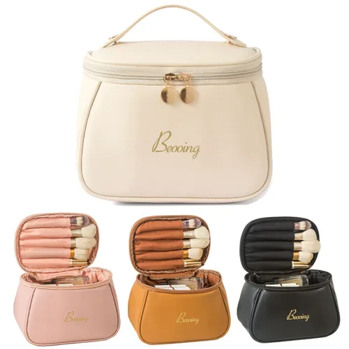 Bolso cosmético moderno de la PU del estilo del cubo de la capacidad simple y grande para el transporte fácil del bolso del maquillaje de las