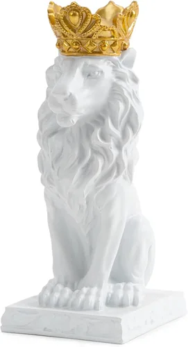 Estatua de león de corona blanca, escultura para decoración del hogar, sala de estar, oficina, figura real de 9 pulgadas, símbolo de fuerza de Blanco