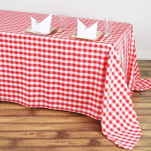 Miniatura 48 de Efavormart - Mantel a cuadros rectangular de 60 x 102 pulgadas, cuarzo blanco/rosa Mantel de lino de poliéster a cuadros 2-Rosa