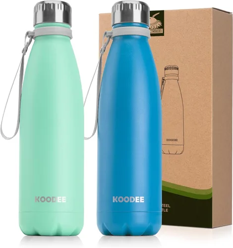 Miniatura 24 de koodee Botella deportiva de agua aislada al vacío de doble pared de acero inoxidable, 17 oz, con forma de botella de refresco, a prueba de fugas