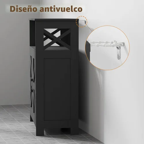Miniatura 6 de Homhedy Armario de almacenamiento de baño con 2 puertas, gabinete de papel higiénico con estante ajustable, gabinete de baño pequeño para Negro