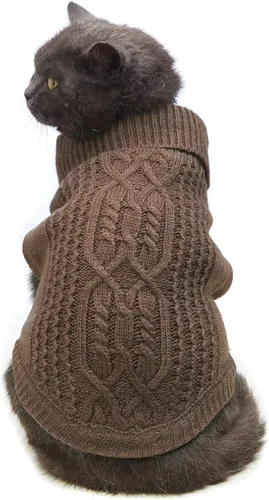 Suéter elástico para gatos, 17 colores y 6 tamaños, tejido cómodo listo para el invierno para niños/niñas, gatos y gatitos (marrón, L)