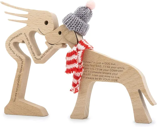 Miniatura 10 de Esculturas de decoración del hogar, escultura de madera de dos piezas de hombre y perro para regalos del hogar Hombres+perro