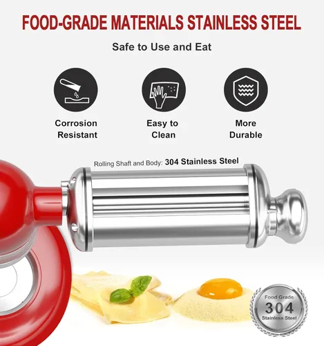 Miniatura 5 de Rodillo de pasta para batidora de pie KitchenAid, accesorio de rodillo de pasta de acero inoxidable con perilla de grosor ajustable de 8 posiciones