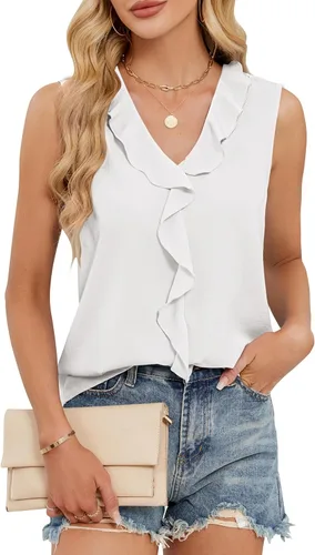 Miniatura 11 de Blooming Jelly Camiseta sin mangas con cuello en V y volantes para mujer