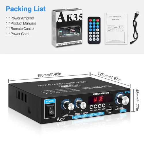 Miniatura 7 de Amplificador de audio para el hogar AK-35 HiFi Bluetooth 5.0 Mini amplificador de potencia estéreo Receptores 2.0 canales RMS 30W x 2 Máx. 200W