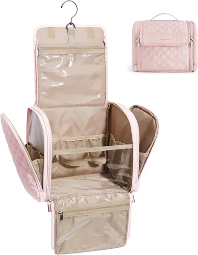 Miniatura 15 de BAGSMART Neceser de viaje para maquillaje con gancho para colgar, bolsa de cosméticos, organizador de gran capacidad, resistente al agua, para Beige