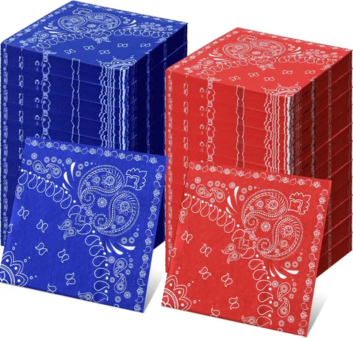 Miniatura 10 de Teling Servilletas tipo bandana de 2 capas desechables con estampado de cachemira a granel para fiesta temática de vaquero occidental