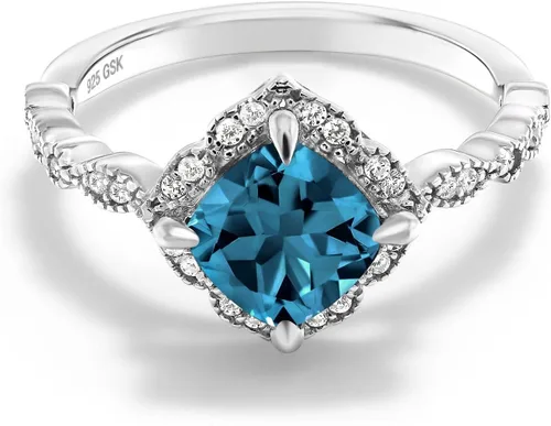 Miniatura 19 de Gem Stone King Anillo de compromiso solitario de moissanita blanca con piedra natal de corte cojín de 0.276 in para mujer, plata de ley 925
