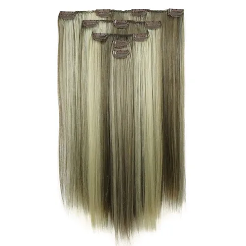 Miniatura 2 de Lydell Juego de 5 extensiones de cabello sintético con clip de 20 pulgadas de largo y lacio para mujer (12TT26 marrón con reflejos)
